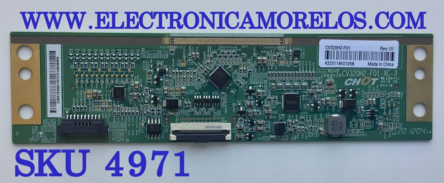 T-CON PARA TV INSIGNIA / NUMERO DE PARTE CV320H2-F01 / 3MXCB32001 / CV320H2-F01-XC-3 / 4320114K01058 / PANEL TPT320B5-H2F01.D REV:S01E / MODELO NS-32DF310NA19